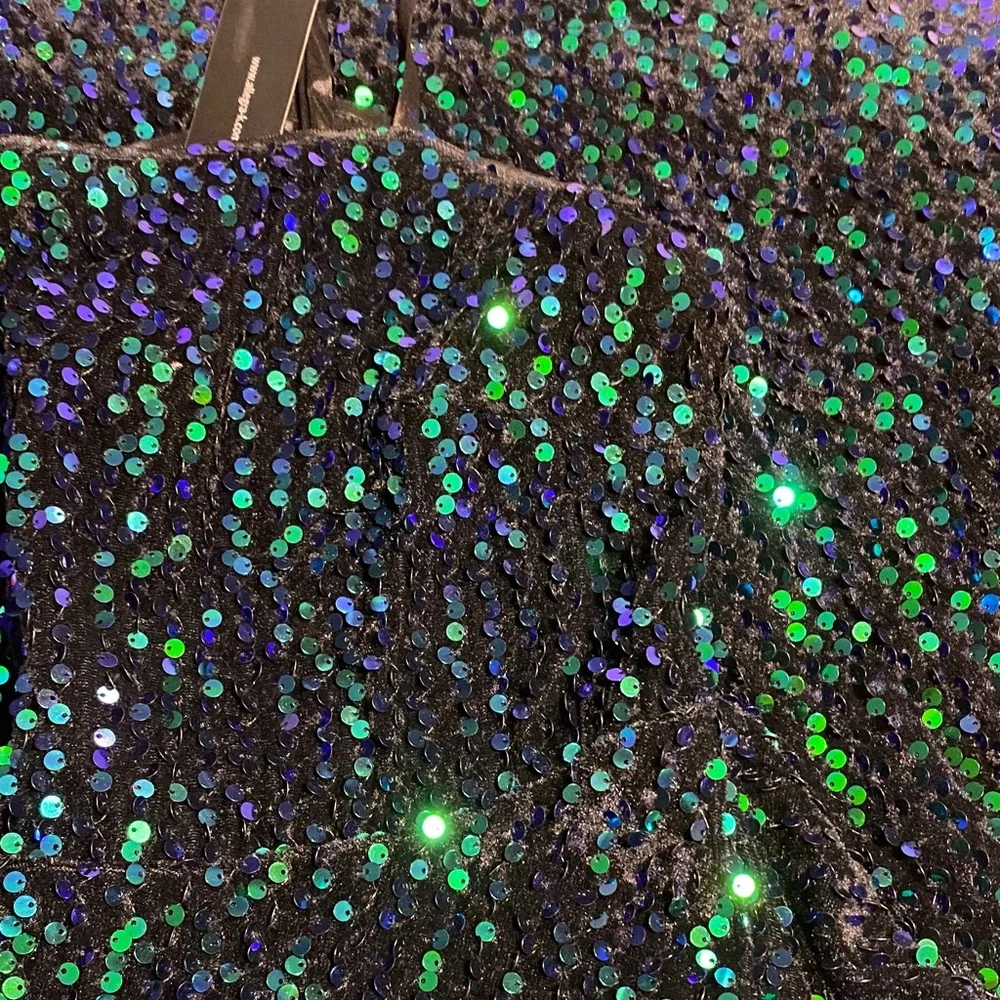 Allegra K Black Mini Dress with Green Sequin Shine - Picture 6 of 6